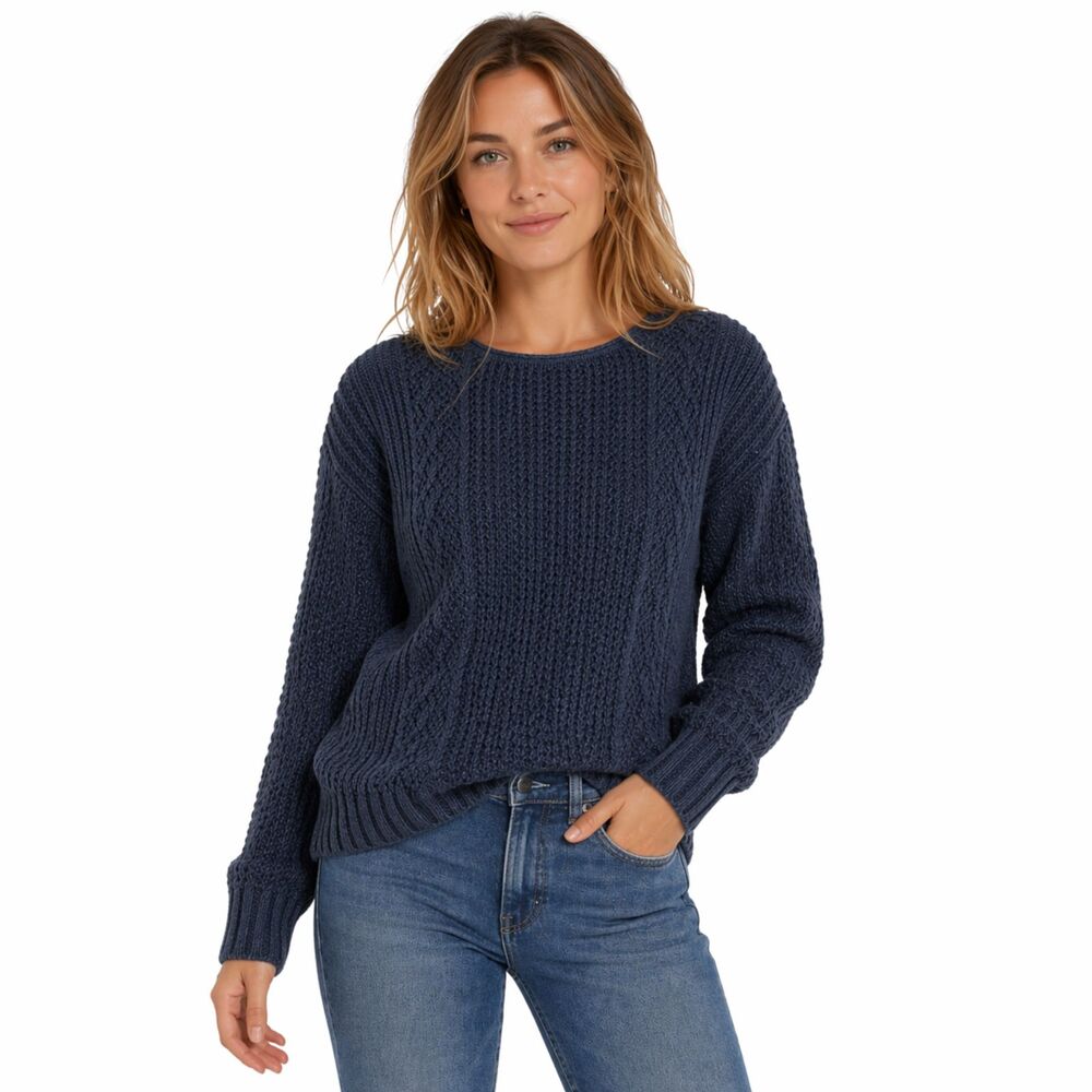 Chico’s Textured Knit Sweater Blue Cozy Minimalist Cottagecore Pullover Size 1 M